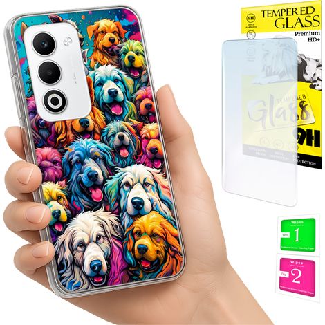 Funda para Oppo A5 5G con foto, diseño de perros en la parte trasera y cristal 9H. (1/5)