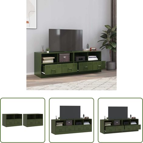 vidaXL Stahl-Schrank - TV-Schränke 2 Stk. Olivgrün 67x39x44 cm Stahl (1/5)