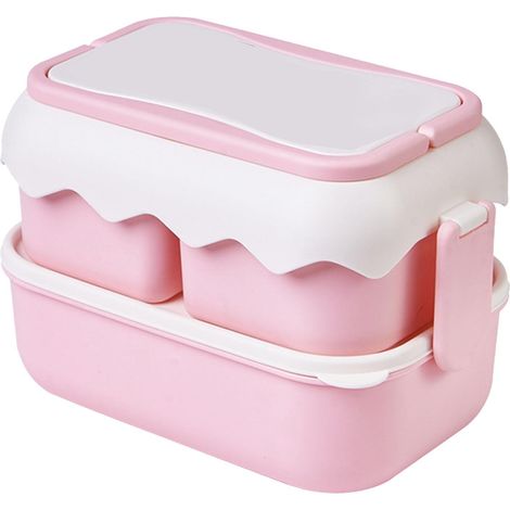 Boîte à lunch portable en plastique à 2 compartiments, isotherme et étanche, idéale pour les étudiants. (1/5)