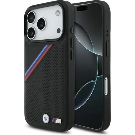 Coque MagSafe BMW M tricolore avec logo métallique pour iPhone 17 Pro - Noire (1/5)