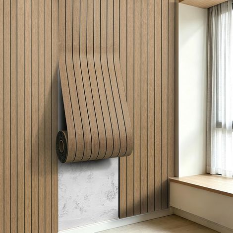 Panneaux muraux 3D à décoller et à coller en PVC, lattes de grille, autocollant mural, insonorisant, pour murs et plafonds, texture imitation bois blanc, 1 000,8 x 40,1 cm (1/5)