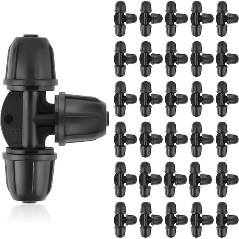 30 Stück 1/4-Zoll-T-Stücke für 6-mm-Bewässerungsschläuche, Verbindungsstücke für Garten- und Rasenbewässerungssysteme (1/4)