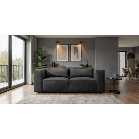 Sofa Designersofa NEVIO 2-Sitzer in Stoff Lincoln Schwarz