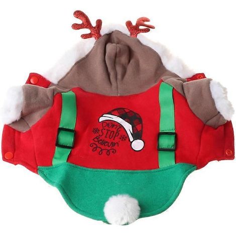 Voici une proposition de titre en français (180 caractères) :

Vêtement chaud pour chien, sweat à capuche en forme de bois de cerf, costume de Noël, Halloween, déguisement amusant pour chiot, taille S (1/4)