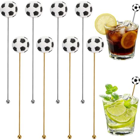 Edelstahl Rührstäbchen Fußball-Design, 8 Stück wiederverwendbar für Cocktails (1/5)