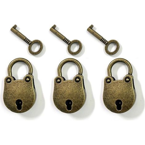 3 PCS Cadenas Vintage en Alliage de Zinc 38 23 cm Cadenas de Forme d'Ours Antirouille Mini Cadenas Vintage Robuste avec 3 Clé pour Petits Bagages Boîte à Bagages Valises Casiers Maison (1/5)