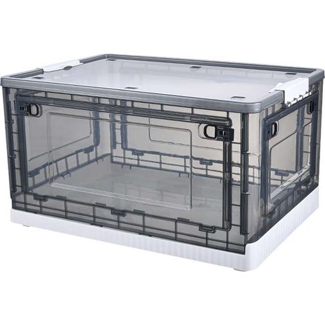 Boîte de rangement transparente à grande capacité avec roulettes, portes latérales, 5 portes 88L, blanc, pour maison ou bureau (1/5)