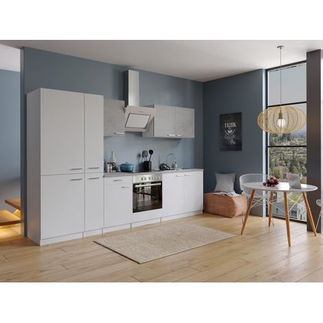 Cuisine Kitchenette Bloc cuisine intégrée Blanc Béton Malia 300 cm Respekta
