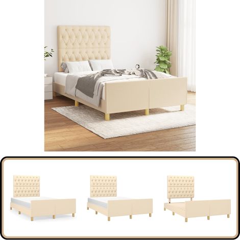 Bettgestell ohne Matratze Creme 120x200 cm Stoff - Bettgestell - Lattenrost - Holzrahmen - Massivholzbette - Doppelbett