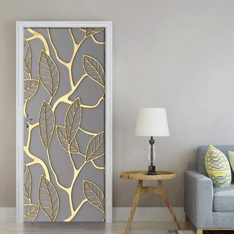 Adesivi murali 3D per porte, moderno adesivo per porte con foglia d'oro, autoadesivo, impermeabile, decorazione per porte interne di casa, camera da letto, bagno, cameretta dei bambini, poster per uff (1/4)