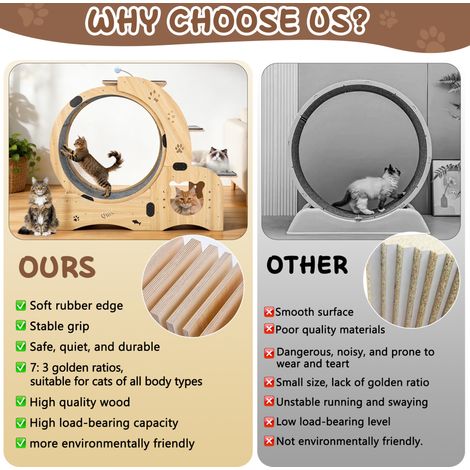Roue d'exercice chat 91,5x53x19,5 cm en bois naturel, 6-en-1 stable pour chat d'intérieur – MEUBLIV (1/5)
