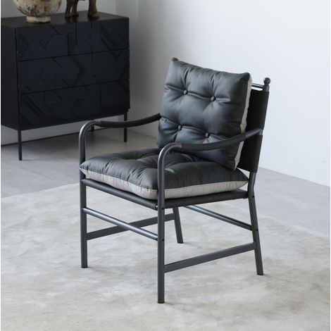 Poltrona aggiuntiva 60x62x90 cm in pelle PU nera con braccioli, stabile - MEUBLIV (1/5)