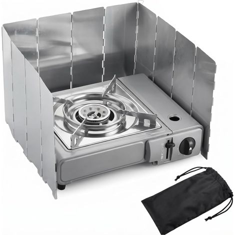 Foldable Aluminium Windshield 12 Plates for Camping Stove, Portable Stove Windshield with Storage Bag, for Outdoor Gas Stove Picnic (1/5)