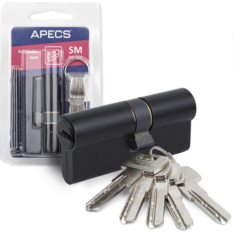 Cylindre de serrure profilé - Noir - 80 (30/50) mm - Pour serrure de porte d'entrée - Avec 5 clés - Modèle SM-80(30/50)-BLM (1/5)