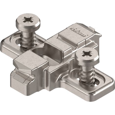 Blum CLIP Montageplatte, kreuz, 3 mm, Zink, mit vormontierten Systemschrauben, HV: Langloch, vernickelt 2 Stk (1/5)