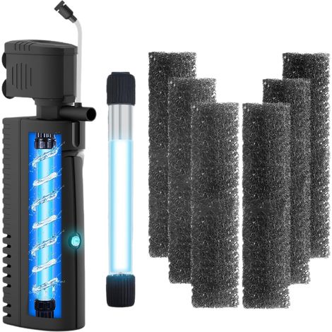 Filtre submersible avec lumière UV 1500 l/h pour aquariums – Filtre intérieur 4 en 1 pour eau douce/salée et bassin à tortues