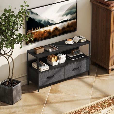 HOMCOM Meuble TV pour Écran Jusqu'à 47 Pouces, 2 Tiroirs et Pieds en Acier, 98x29x56 cm Gris Foncé