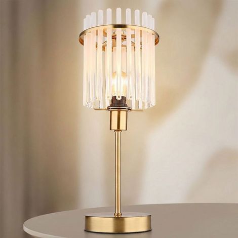 Lampe de table LED ACKERMAN, lampe d'appoint / chevet / chambre à coucher / salon, tiges verre & métal doré, 1×E14 LED rétro blanc chaud, H 37,5 cm (1/5)