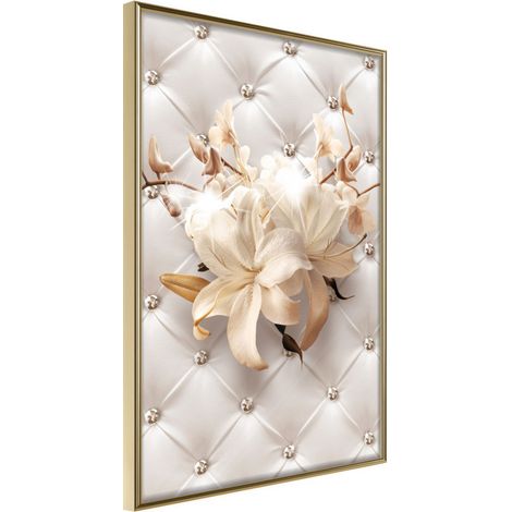 Affiche Murale Encadrée "Lilies on Leather Upholstery" 21 x 30 cm Or