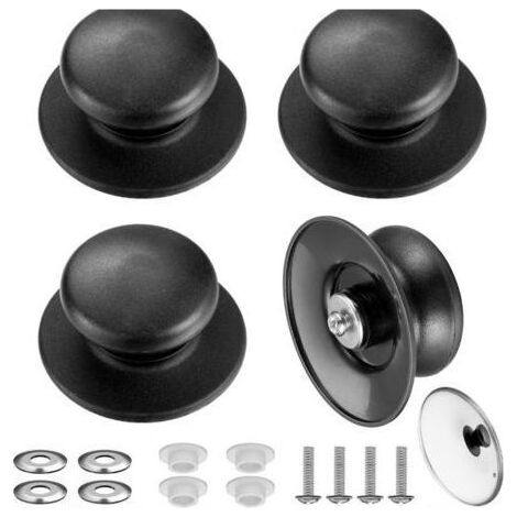 4 PCS poignée couvercle casserole, bouton de couvercles cocotte en fonte universel, Boutons de rechange en bakélite, pot lid handle, Résistants à la chaleur, avec vis, pour Poêle, Marmite (1/5)