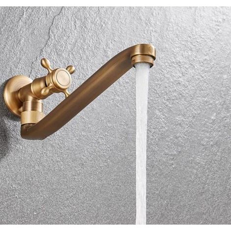 Antike Armatur, 180° schwenkbarer Wand-Waschtischhahn aus Messing, einläufiger Kaltwasserhahn mit langem Schlauch (1/5)