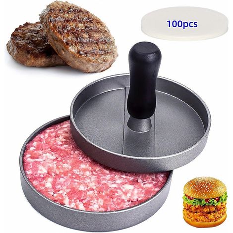 Moule à steak haché de 12 cm, moule à steak haché, appareil à hamburger, presse à viande et moule à farce à saucisses + 100 feuilles de papier sulfurisé - Bonus spécial (1/3)