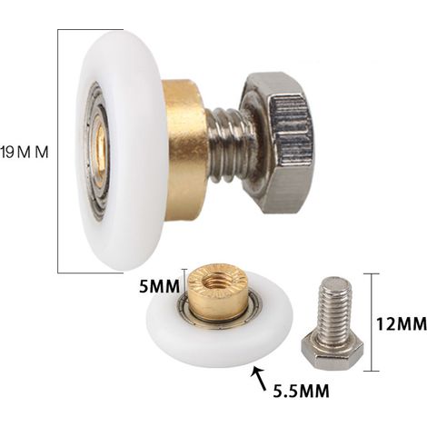 (V-Nut, 19 mm, 4 Stück) Ersatzrollen für Duschkabinentüren, V-Nut, 19 mm Durchmesser (1/5)