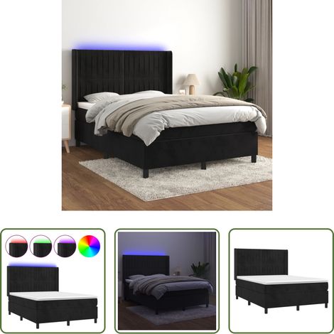 vidaXL LED-Streifen - Boxspringbett mit Matratze & LED Schwarz 140x200 cm Samt (1/5)