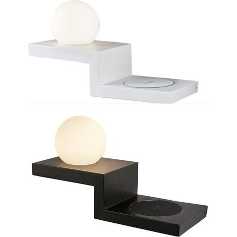 Inspired Mantra - Zanzibar - Applique murale Globe commuté avec chargeur à induction pour téléphone portable, 6W LED, 3000K, 470lm, sable noir (1/5)