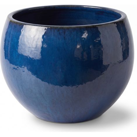 Pot grande taille d'extérieur MOZART 70x52cm bleu azur, fait main en terre cuite émaillée, résistant au gel