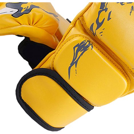 Gants de boxe demi-doigts, gants de kickboxing demi-doigts, avec sangles de poignet réglables, unisexes, style griffe de tigre, jaunes. (1/5)
