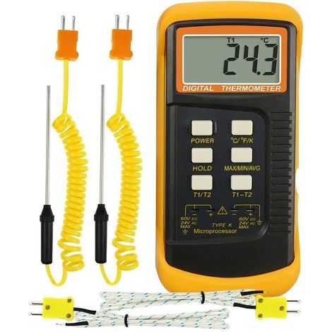 Digital Thermoelement-Thermometer Type K (-50–1300 °C) with 4 Thermoelements (Draht and Edelstahl), high-precision tragbares Temperaturmessgerät (1/5)