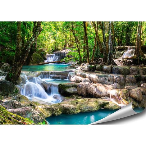 Poster Cascade tropicale Cascade magique Soleil Forêt Thaïlande Images Nature Photo Décoration Salon Chambre Cuisine Sans Cadre Multicolore 70 cm x 50 cm (1/5)
