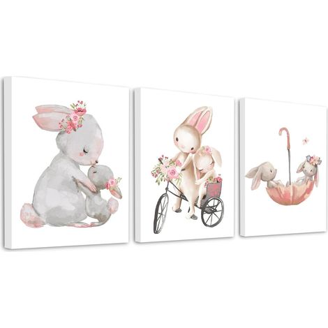 3 Pièces Tableau Cadre Animaux Chambre Bébé Lapin 21x30cm (1/5)