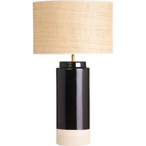 Schwarze Keramik-Tischlampe mit Rattanlampenschirm H64 cm MAJES