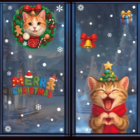 Autocollants chiots de Noël pour décorer les vitres, décorations d'ambiance de Noël, couronnes de fenêtre, boîtes cadeaux, autocollants statiques