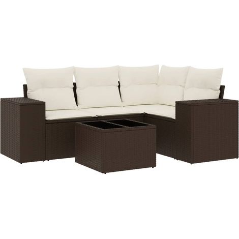 vidaXL Set Divano da Giardino 5 pz con Cuscini Marrone in Polyrattan (1/5)