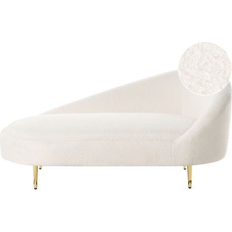 Chaise longue tapicería de bouclé patas doradas diseño moderno blanco crema derecho Valreas