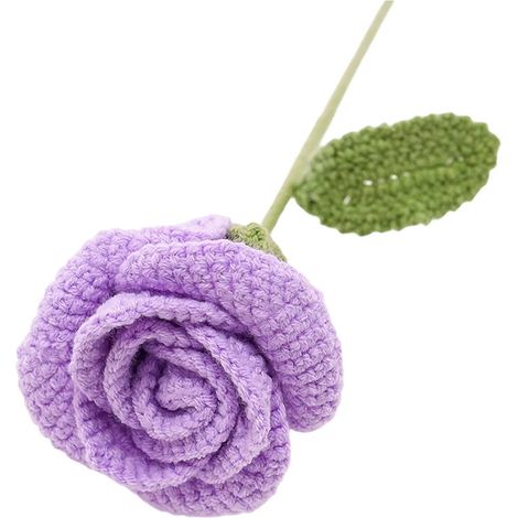 Bouquet de roses artificielles crochetées à la main avec feuillage – cadeau idéal pour la Saint-Valentin, un anniversaire ou toute autre occasion spéciale pour les femmes, les enseignantes, les mères (1/5)
