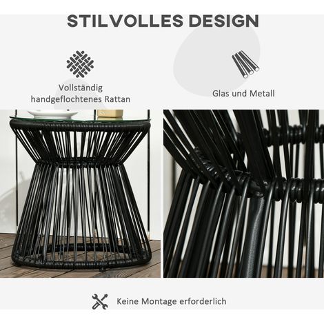 Table de jardin style bohème, résistant aux intempéries, rotin PE, 40 cm x 40 cm x 42 cm, Noir (1/5)