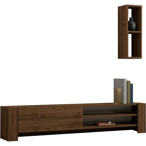 TV-Schrank Caraglio, 2 Böden, Klapptür, 1 Tür, 160x27x33h cm Walnussbraun