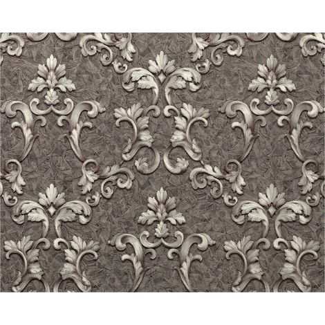 Baroque wallcovering wall EDEM 9085-29 hot embossed non-woven wallpaper embossed with floral 3D ornaments shimmering grey silver platinum 10.65 m2 (114 ft2) (1/5)