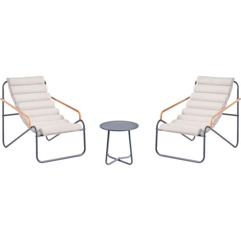 Outdoor Lounge Set Dark Grey Steel Frames Fabric Seats 2 Seater Lounge Chairs and Table PASTO
