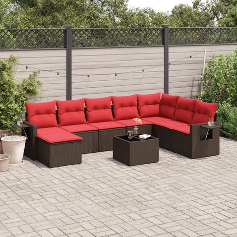 9-teiliges Gartensofa-Set mit Kissen, braun, Polyrattan (1/5)