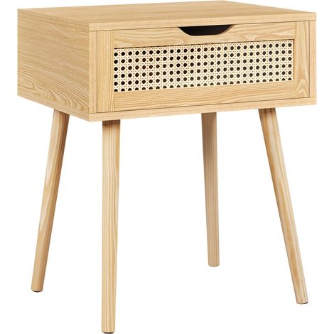 Yaheetech – Table de chevet scandinave en bois avec tiroir en rotin – Dimensions 48,5 x 41 x 58 cm – Rangement facile pour salon ou chambre