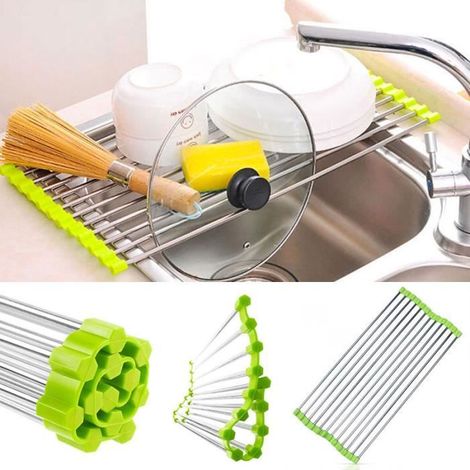 SHOP-STORY - Égouttoir Pliable Antidérapant pour Evier Lavabo - Passoire Repose Plat - Dimension 37 x 23 cm - Couleur Vert (1/4)