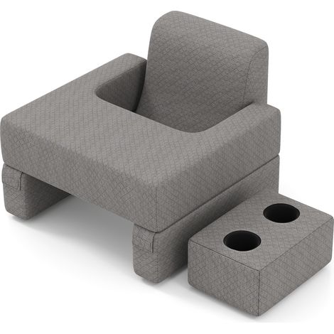 Ensemble de Coussin de Lecture 3 Pièces, Bureau Portable Extra Large avec Sous-Verre, Coussin de Dos & Poche de Rangement, pour Lit Canapé Sol, Gris (1/5)