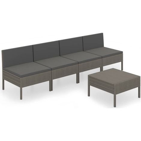 Maison Exclusive - Set Divani da Giardino 5 pz con Cuscini in Polyrattan Grigio (1/5)