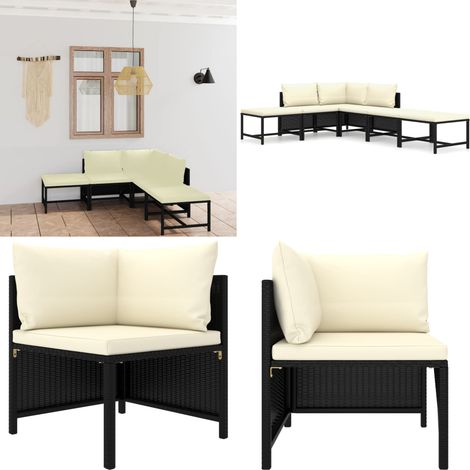 6-tlg. Garten-Lounge-Set mit Kissen Poly Rattan Schwarz - Gartengeräte - Loungesessel - Outdoormöbel - Gartenloungeset - Poolparty - Home & Living (1/5)
