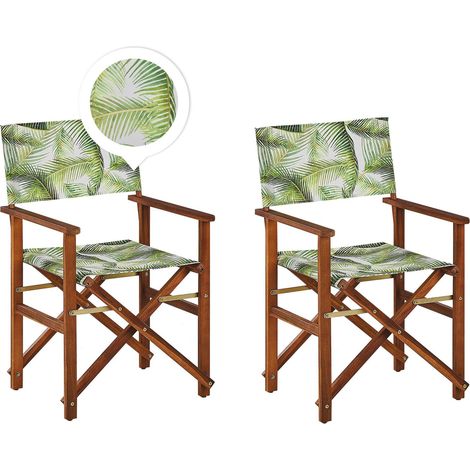 Set di 2 Sedie da regista per Giardino in Legno Scuro Trama Foglie di palma Cine